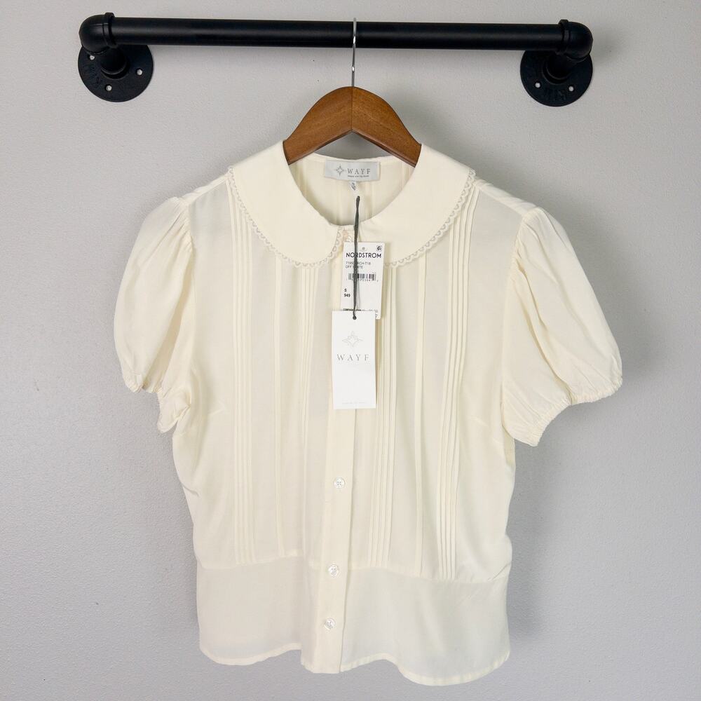 Peter Pan Collar Puff Sleeve Pintuck Cream Coquette Cottagecore Top S Top S
